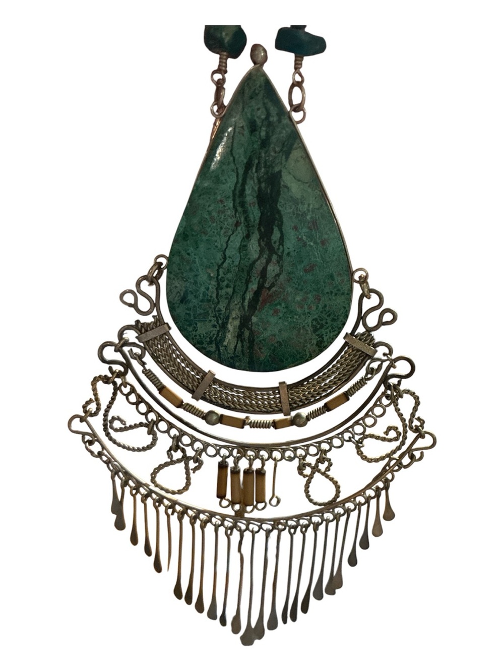 Boho Green Teardrop Statement Necklace
